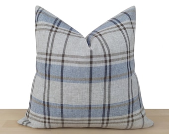 Gray Plaid Linen Pillow Cover: Woven Throw Pillow, Euro Sham