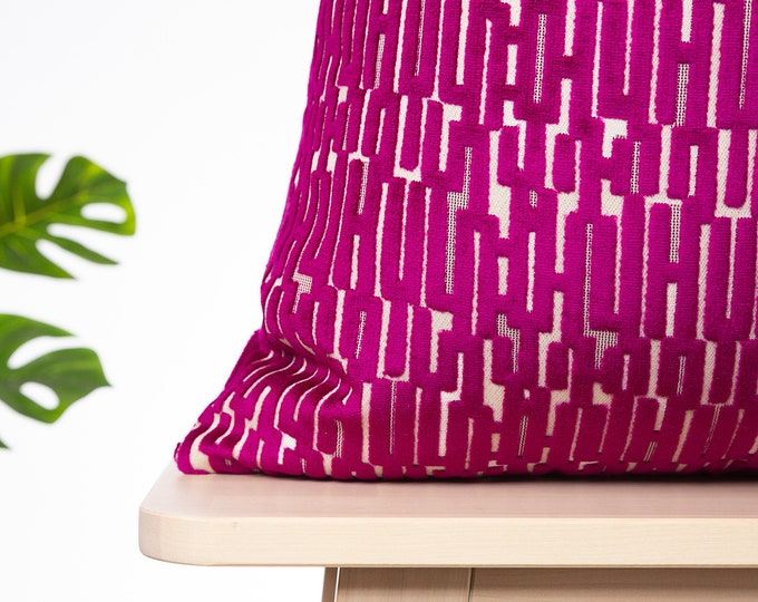 Fuchsia Geometric Pillow Cover • Fuchsia Euro Sham •  Textured Throw Pillow • Designer Cushion Cover • Textured Velvet Fabric •• All Sizes