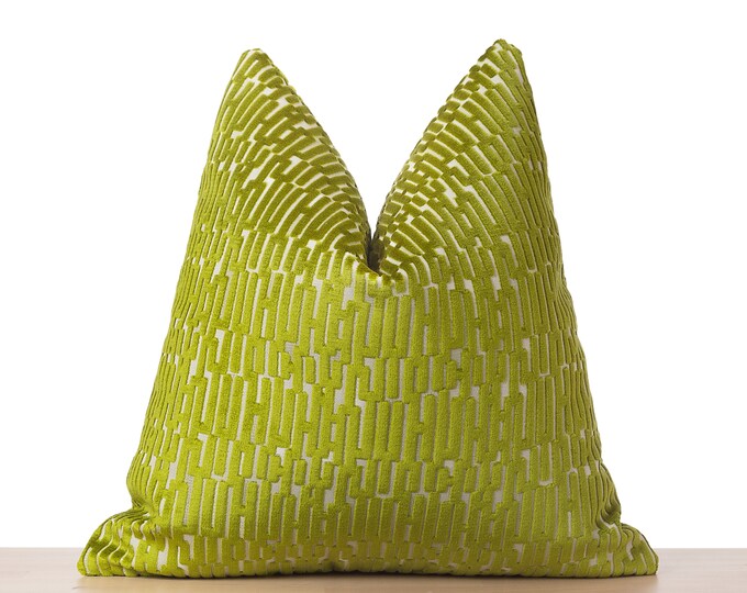 Light Green Textured Pillow Cover • Green Designer Throw Pillow • Green Euro Sham • Textured Geometric Cut Velvet Fabric •• All Sizes