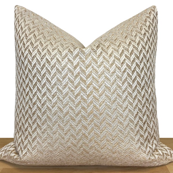 Beige Herringbone Pillow Cover • Beige Euro Sham Cover • Woven Throw Pillow Cover • Cream and Beige Woven Fabric •• All Sizes