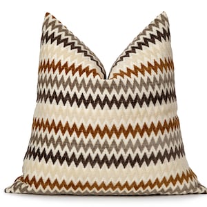 Colorful Chevron Pillow Cover • Colorful Euro Sham • We Pay Duty for USA • Textured Zigzag Woven Fabric • Ivory, Rust, Brown •• All Sizes