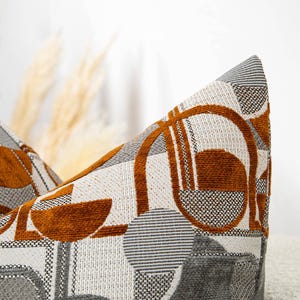 Textured Geometric Pillow Cover | Rust, Gray & Ivory Modern Art Cushion