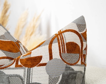 Strukturierter geometrischer Kissenbezug | Rust, Grey & Ivory Modern Art Kissen