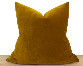 Dark Mustard Velvet Pillow Cover, Euro Sham Cover, Mustard Throw Pillow Cover, Cushion Cover, Sofa Pillow Cover, Designer Pillow | All Sizes