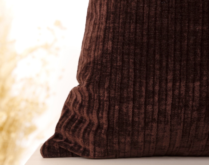 Striped Chocolate Pillow Cover, Striped Euro Sham, Chocolate Brown Cushion, Designer Pillow, Sofa Cushion, Soft Textured Fabric,  |All Sizes