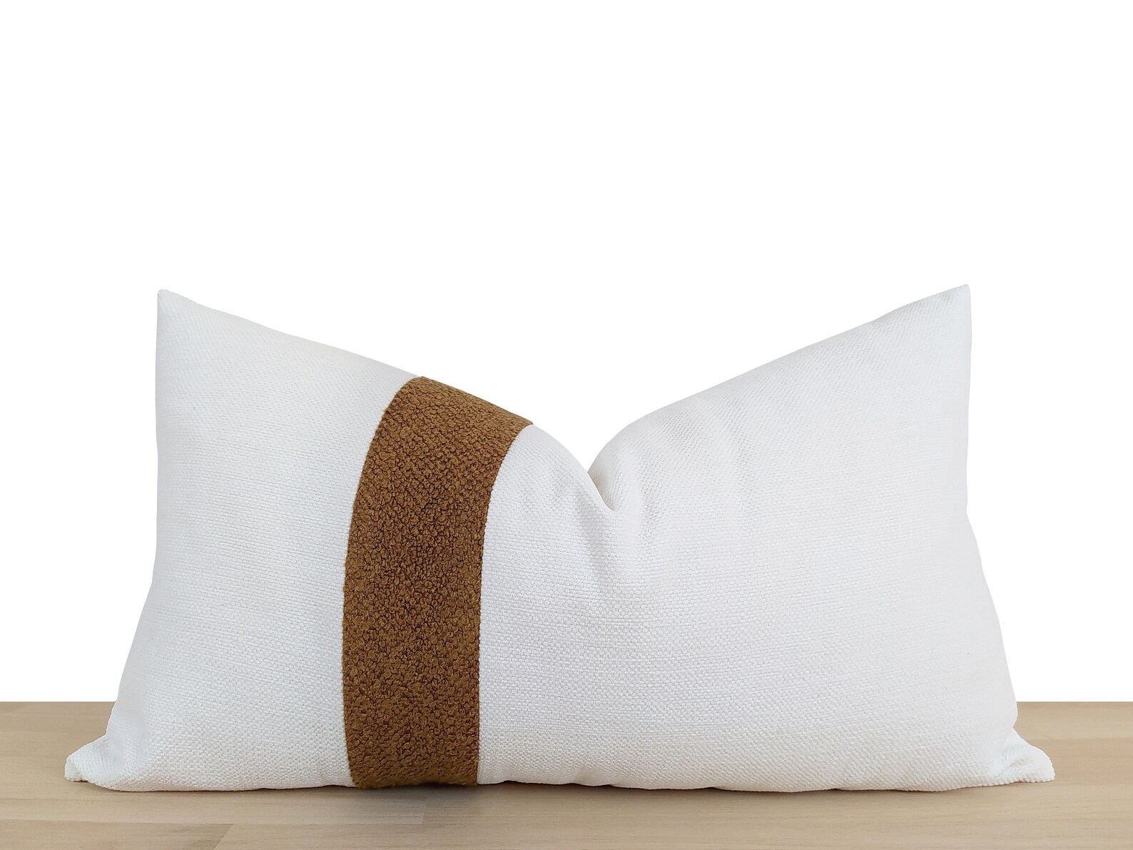 Lumbar Pillow Cover Off White and Camel Color Block Pillow Etsy