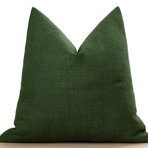 Green Linen Pillow Cover • Solid Green Throw Pillow • Euro Sham Cover • Green Boho Cushion Cover • Linen Woven Fabric ••  All Sizes