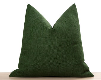 Green Linen Pillow Cover • Solid Green Throw Pillow • Euro Sham Cover • Green Boho Cushion Cover • Linen Woven Fabric ••  All Sizes