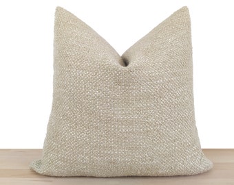 Funda de almohada beige texturizada, funda Euro Sham neutra, tela beige gruesa Boucle suave, decoración del hogar Boho, cojín Bouclé / todos los tamaños