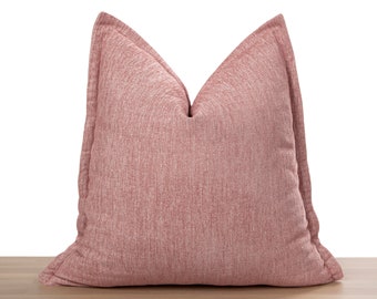 Blush Pillow With Flange Edge • Blush Linen Throw Pillow with Trim • Pink Euro Sham Cover • Woven Soft Linen Fabric ••  All Sizes