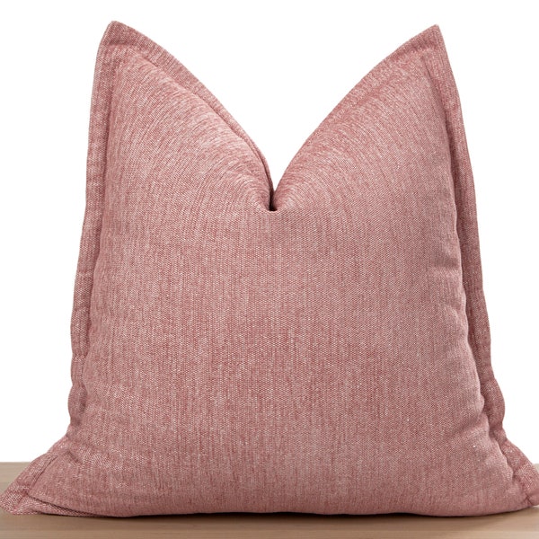 Blush Pillow With Flange Edge • Blush Linen Throw Pillow with Trim • Pink Euro Sham Cover • Woven Soft Linen Fabric ••  All Sizes