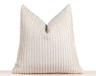 Housse de coussin texturée neutre, taie d'oreiller rayée, oreiller beige crème, coussin neutre, tissu épais doux texturé à rayures | Toutes les tailles