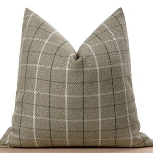 Capa de Almofada Xadrez Bege Taupe | Fronha de Linho Tecido e Estilo Farmhouse