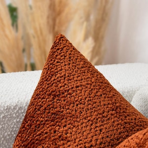 Funda de almohada bohemia de color óxido / Tela suave texturizada, funda de cojín estilo europeo