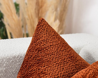 Housse de coussin bohème rouille | Tissu doux texturé, coussin décoratif européen