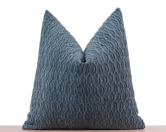 Dark Dusty Blue Pillow Cover • Euro Sham Cover • Cozy & Chic Style • We Pay Duty for USA • Designer Textured Thick Soft Cushion •• All Sizes