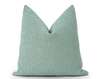 Mint Green Boucle Pillow Cover: Textured Euro Sham, Cushion Sizes