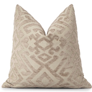 Beige Tribal Pillow Cover | Textured Turkish Ethnic Design, We Pay Duty for USA
