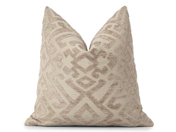 Beige Tribal Pillow Cover | Textured Turkish Ethnic Design, We Pay Duty for USA