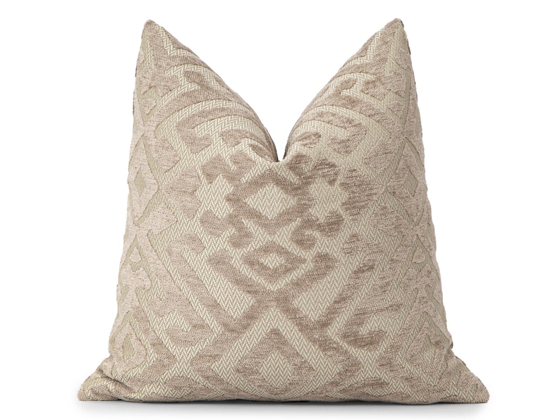 Beige Tribal Pillow Cover | Textured Turkish Ethnic Design, We Pay Duty for USA image 1