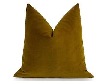Funda de almohada de terciopelo color verde oliva dorado / Tejido liso suave, tamaños para fundas de almohada europeas y cojines.