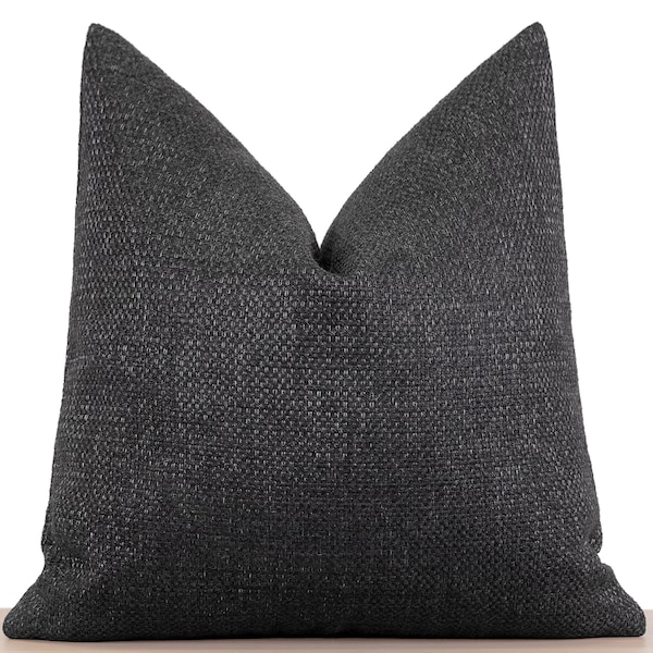 Housse de coussin tissée gris foncé, Housse de coussin, Taie d'oreiller euro, Housse de coussin bohème, Housse de coussin grise, Tissu tissé texturé | Toutes les tailles