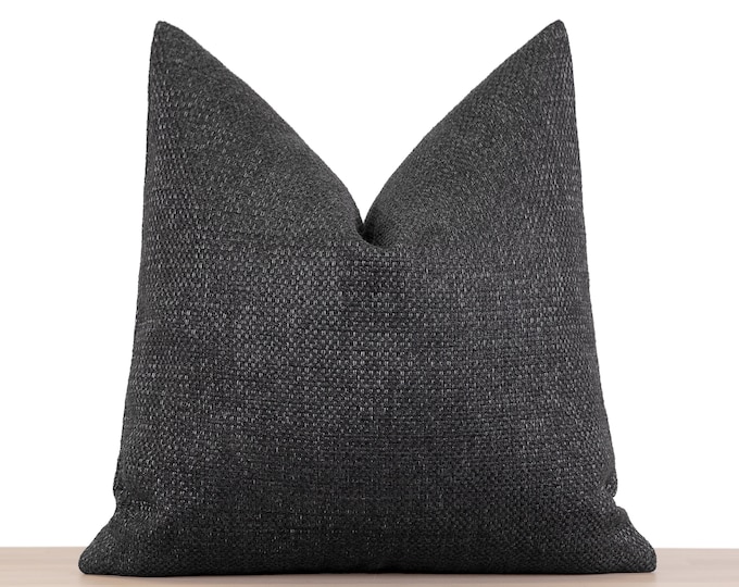 Woven Dark Gray Pillow Cover, Throw Pillow Cover, Euro Sham Cover, Boho Pillow Cover, Grey Cushion Cover, Textured Woven Fabric |All Sizes