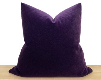 Purple Velvet Pillow Cover, Euro Sham Cover, Dark Violet Throw Pillow Cover, Cushion Cover, Solid Velvet Fabric, Designer Pillow | All Sizes