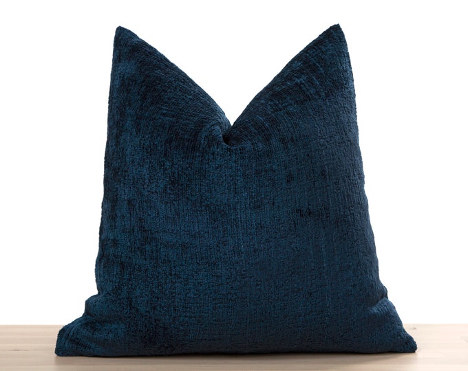 Deep Navy Pillow Cover • Textured Super Soft Thick Fabric •  Navy Euro Sham Cover •  Fluffy Throw Pillow •• All Sizes
