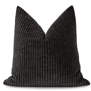 Dark Gray Corduroy Pillow Cover | Striped Textured Euro Sham & Cushion