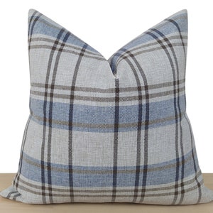 Gray Plaid Pillow Cover • Blue and Gray Linen Pillow Cover • Woven Plaid Throw Pillow • Gray Euro Sham Cover • Cottage Style •• All Sizes