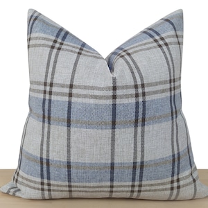Gray Plaid Pillow Cover Blue and Gray Linen Pillow Cover Woven Plaid Throw Pillow Gray Euro Sham Cover Cottage Style All Sizes Etsy