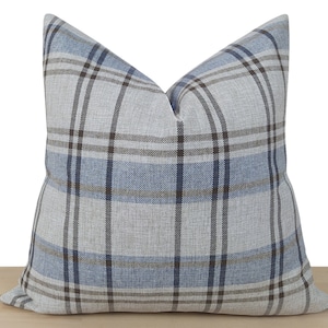 Gray Plaid Pillow Cover • Blue and Gray Linen Pillow Cover • Woven Plaid Throw Pillow • Gray Euro Sham Cover • Cottage Style •• All Sizes