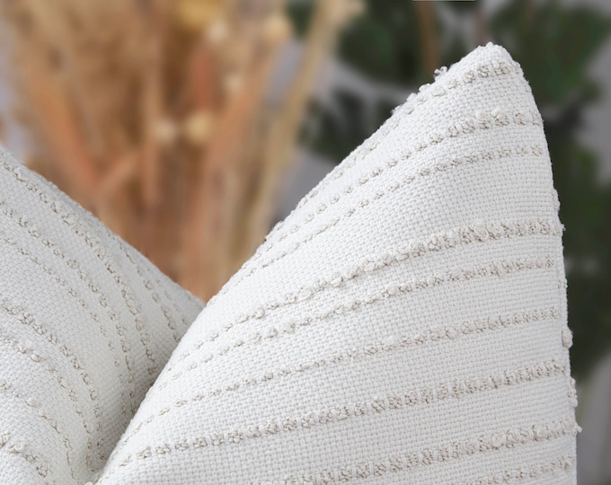 Cream Striped Pillow Cover • Ivory Euro Sham • Neutral Boho Throw Pillow • Modern Farmhouse Pillow • Textured Striped Fabric •• All Sizes