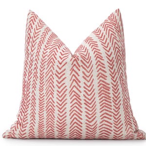 Pink Red Mudcloth Pillow Cover • Pink Euro Sham Cover • We Pay Duty for USA • Pink Red and Ivory Soft Linen Cushion Cover •• All Sizes