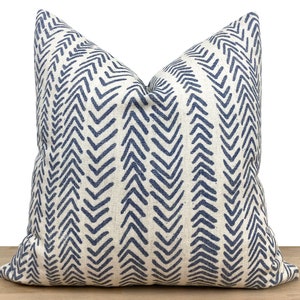 Blue Mudcloth Pillow Cover Off White Indigo Arrow Design Linen Pillow Cover Boho Mudcloth Euro Sham Mudcloth Cushion All Sizes image 1