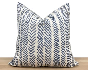 Blue Mudcloth Pillow Cover, Off White Indigo Arrow Design Linen Pillow Cover, Boho Mudcloth Euro Sham Cover, Blue Linen Cushion | All Sizes