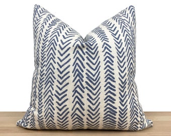 Blue Mudcloth Pillow Cover • Off White Indigo Arrow Design Linen Pillow Cover • Boho Mudcloth Euro Sham • Mudcloth Cushion ••  All Sizes