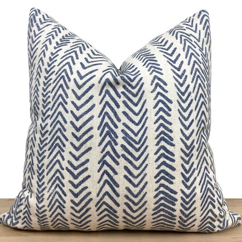 Blue Mudcloth Pillow Cover off White Indigo Arrow Design Etsy