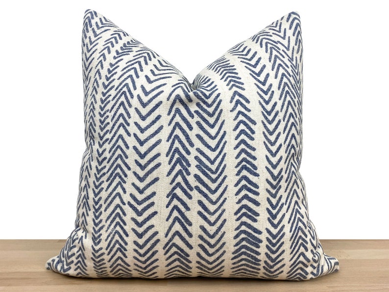 Blue Mudcloth Pillow Cover Off White Indigo Arrow Design Linen Pillow Cover Boho Mudcloth Euro Sham Mudcloth Cushion All Sizes image 1