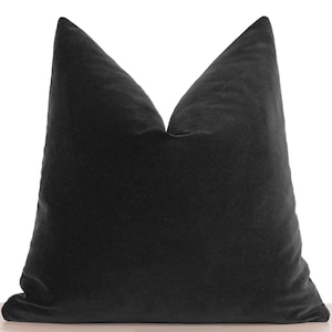 Charcoal Velvet Pillow Cover • Soft Solid Velvet Throw Pillow • We Pay Duty for USA • Euro Sham Cover • Charcoal Gray Cushion •• All Sizes