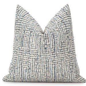 Copricuscino Boho Azzurro • Copricuscino Artigianale • Cuscino Boho Tessuto Geometrico Testurizzato Beige Crema e Azzurro •• Tutte le Misure