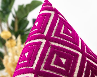 Fuchsia Textured Pillow Cover • Fuchsia Euro Sham •  Geometric Throw Pillow • Designer Cushion • Textured  Cut Velvet Fabric •• All Sizes