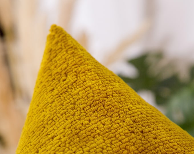 Mustard Cozy Pillow Cover, Mustard Euro Sham Cover, Sherpa Cushion Cover, Fluffy Throw Pillow, Super Soft Textured Thick Fabric | All Sizes
