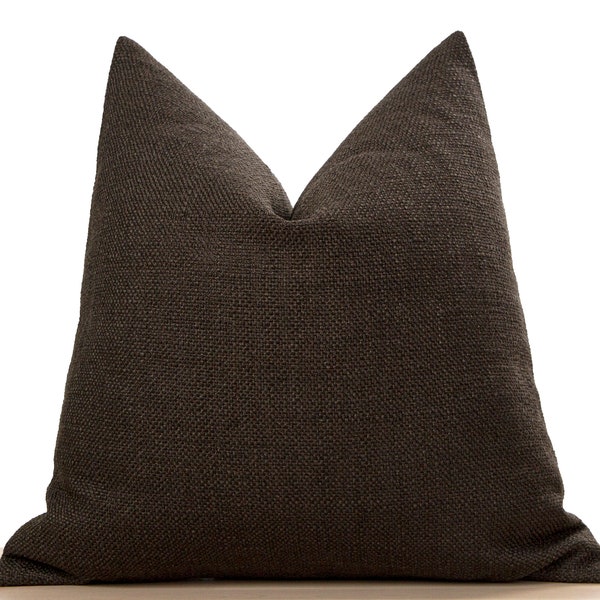 Housse de coussin en lin marron foncé, Taie d'oreiller tissée marron, Housse de coussin décorative, Housse de coussin pour canapé, Housse de coussin pour lit | Toutes les tailles