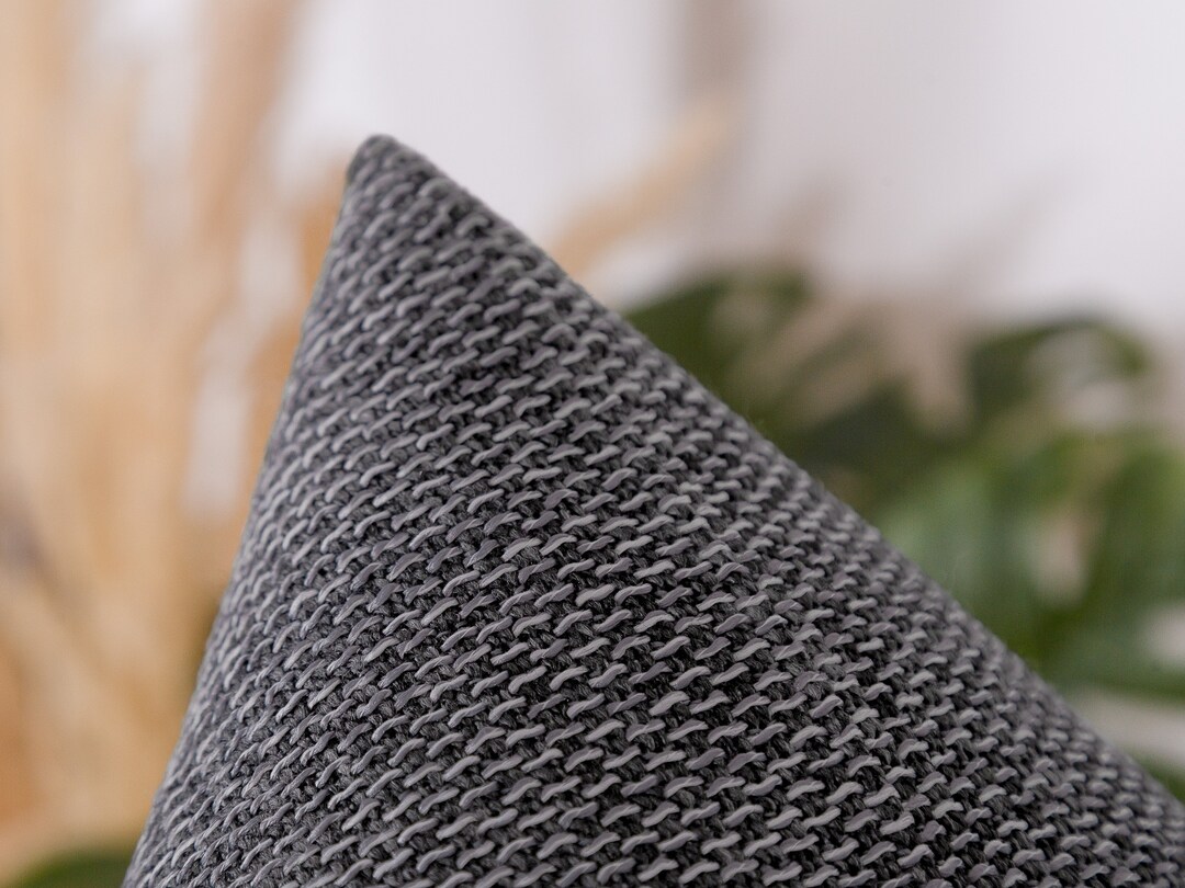 Dark Gray Woven Pillow Cover Charcoal Throw Pillow Gray Euro Sham Cover