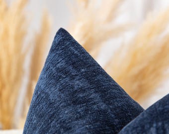 Textured Blue Throw Pillow Cover: Soft Thick Fabric, Euro Sham Available
