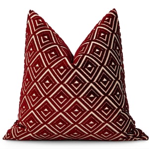 Wine Red Geometric Pillow Cover • Cut Velvet Throw Pillow Cover • We Pay Duty for USA • Textured Velvet Designer Fabric •• All Sizes