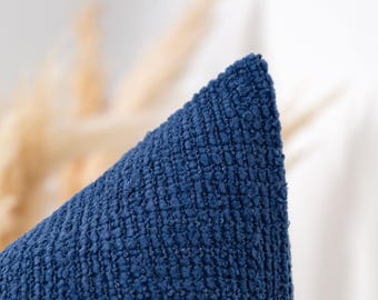 Textured Navy Blue Boucle Pillow Cover | Rustic Euro Sham, Lumbar & Cushion Sizes