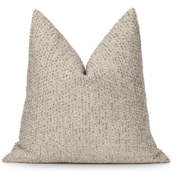 Funda de almohada con lunares en color beige tierra / Funda de almohada europea texturizada, decoración rústica neutra